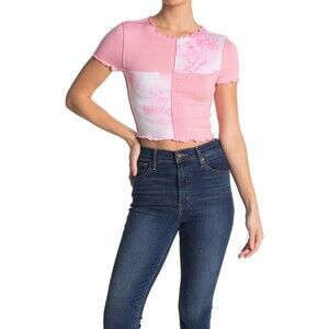Abound Colorblock Lettuce Edge Crop Top Tie Dye Pink Size XL